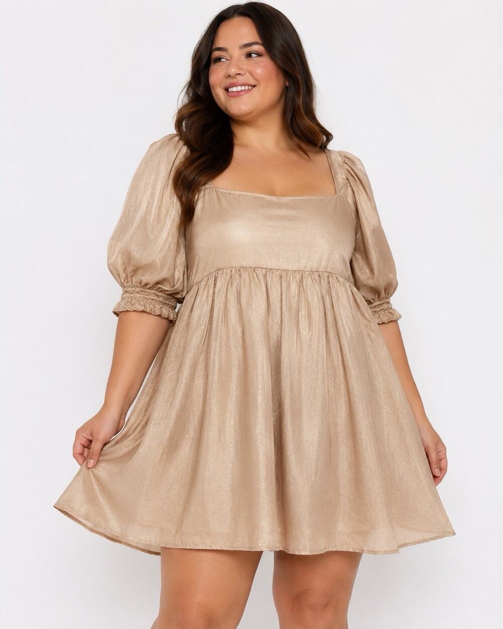 Simply Southern XXL Champagne Shimmer Puff Sleeve Bow Mini Dress NWT Cocktail